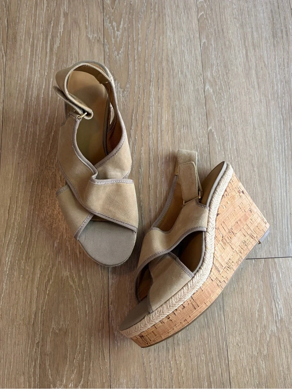 Franco Sarto Beige Cork Espadrille Wedge Sandals